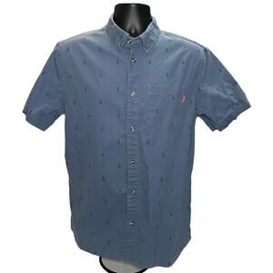 Active Ride Shop Men’s Short Sleeve Shirt Large Gray Anchor Print Button Down